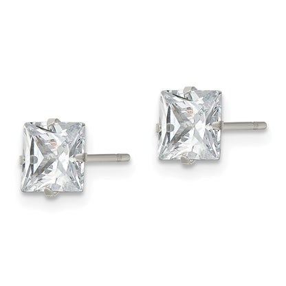 Chisel Stainless Steel Polished 6mm Square CZ Stud Post Earrings