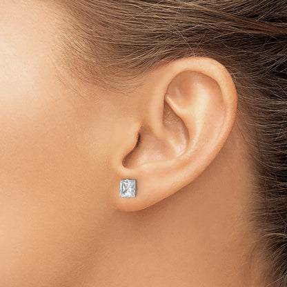 Chisel Stainless Steel Polished 6mm Square CZ Stud Post Earrings
