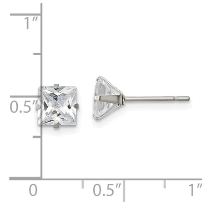 Chisel Stainless Steel Polished 6mm Square CZ Stud Post Earrings