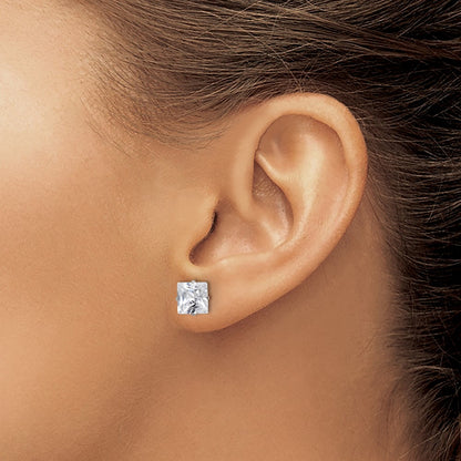 Chisel Stainless Steel Polished 7mm Square CZ Stud Post Earrings