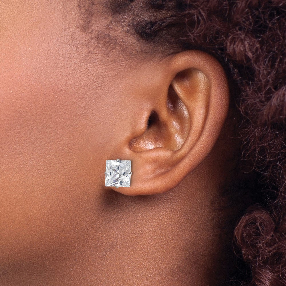 Chisel Stainless Steel Polished 9mm Square CZ Stud Post Earrings