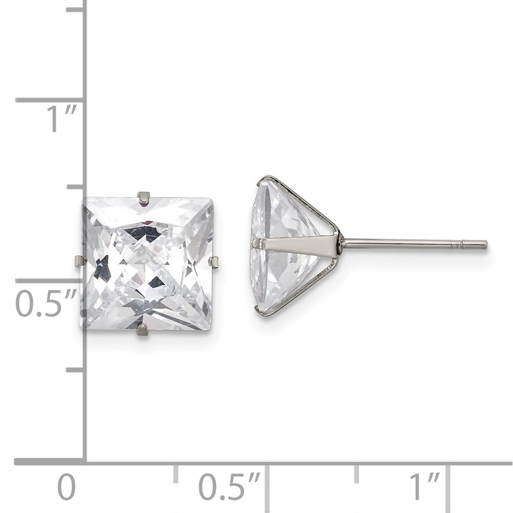 Chisel Stainless Steel Polished 9mm Square CZ Stud Post Earrings