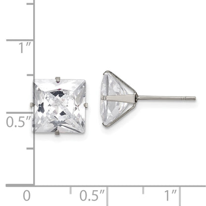 Chisel Stainless Steel Polished 9mm Square CZ Stud Post Earrings