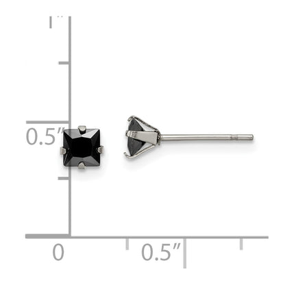 Chisel Stainless Steel Polished 4mm Black Square CZ Stud Post Earrings