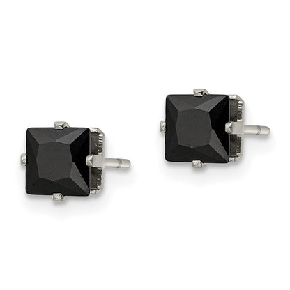 Chisel Stainless Steel Polished 5mm Black Square CZ Stud Post Earrings