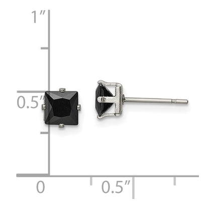 Chisel Stainless Steel Polished 5mm Black Square CZ Stud Post Earrings
