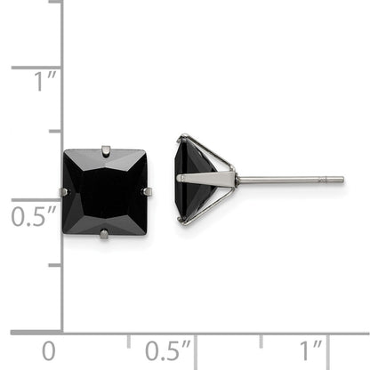 Chisel Stainless Steel Polished 8mm Black Square CZ Stud Post Earrings