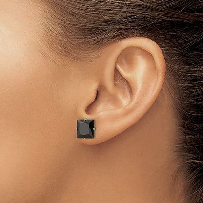 Chisel Stainless Steel Polished 9mm Black Square CZ Stud Post Earrings
