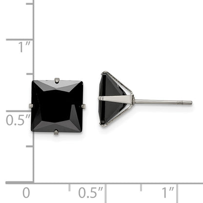 Chisel Stainless Steel Polished 9mm Black Square CZ Stud Post Earrings