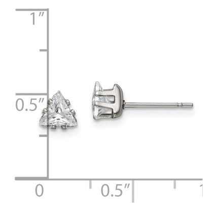 Chisel Stainless Steel Polished 5mm Triangle CZ Stud Post Earrings