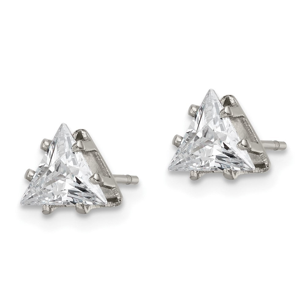 Chisel Stainless Steel Polished 6mm Triangle CZ Stud Post Earrings