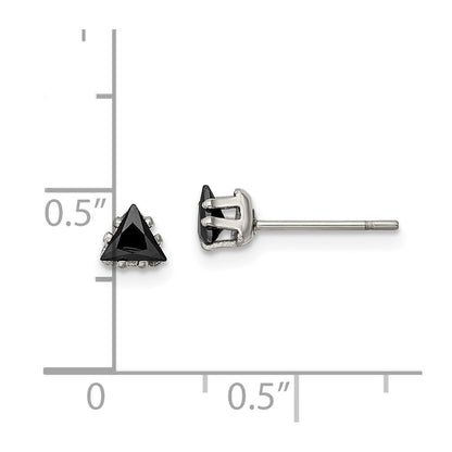Chisel Stainless Steel Polished 4mm Black Triangle CZ Stud Post Earrings