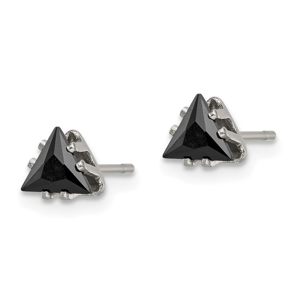 Chisel Stainless Steel Polished 5mm Black Triangle CZ Stud Post Earrings