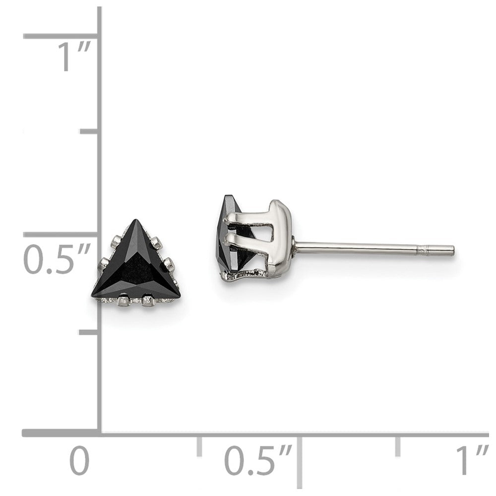 Chisel Stainless Steel Polished 5mm Black Triangle CZ Stud Post Earrings