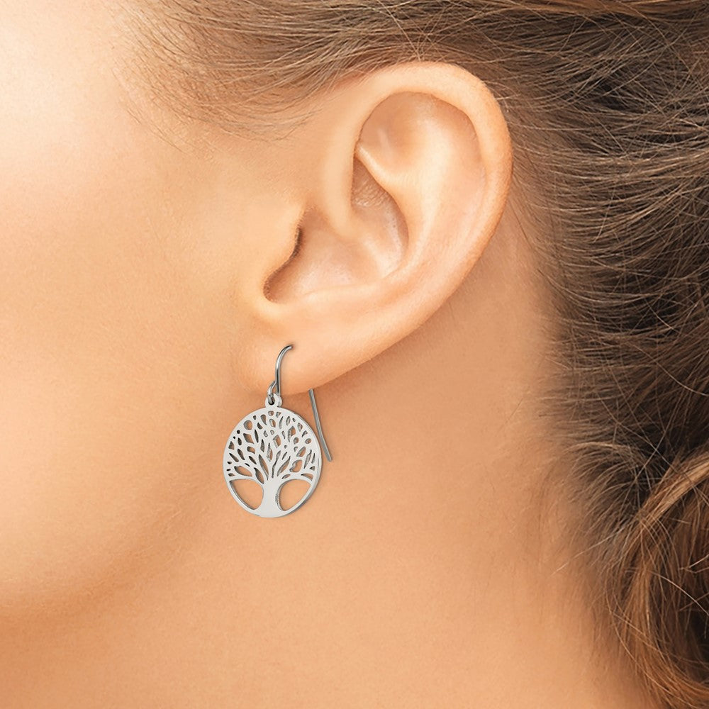 Chisel Stainless Steel Polished Tree of Life Cut-out Shepherd Hook Earrings