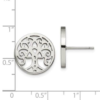 Chisel Stainless Steel Polished Tree of Life Post Earrings