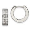Chisel Stainless Steel Polished with 2 Rows of CZ 2.3mm Hinged Hoop Earrings
