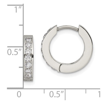Chisel Stainless Steel Polished with 1 Row of CZ 2.3mm Hinged Hoop Earrings