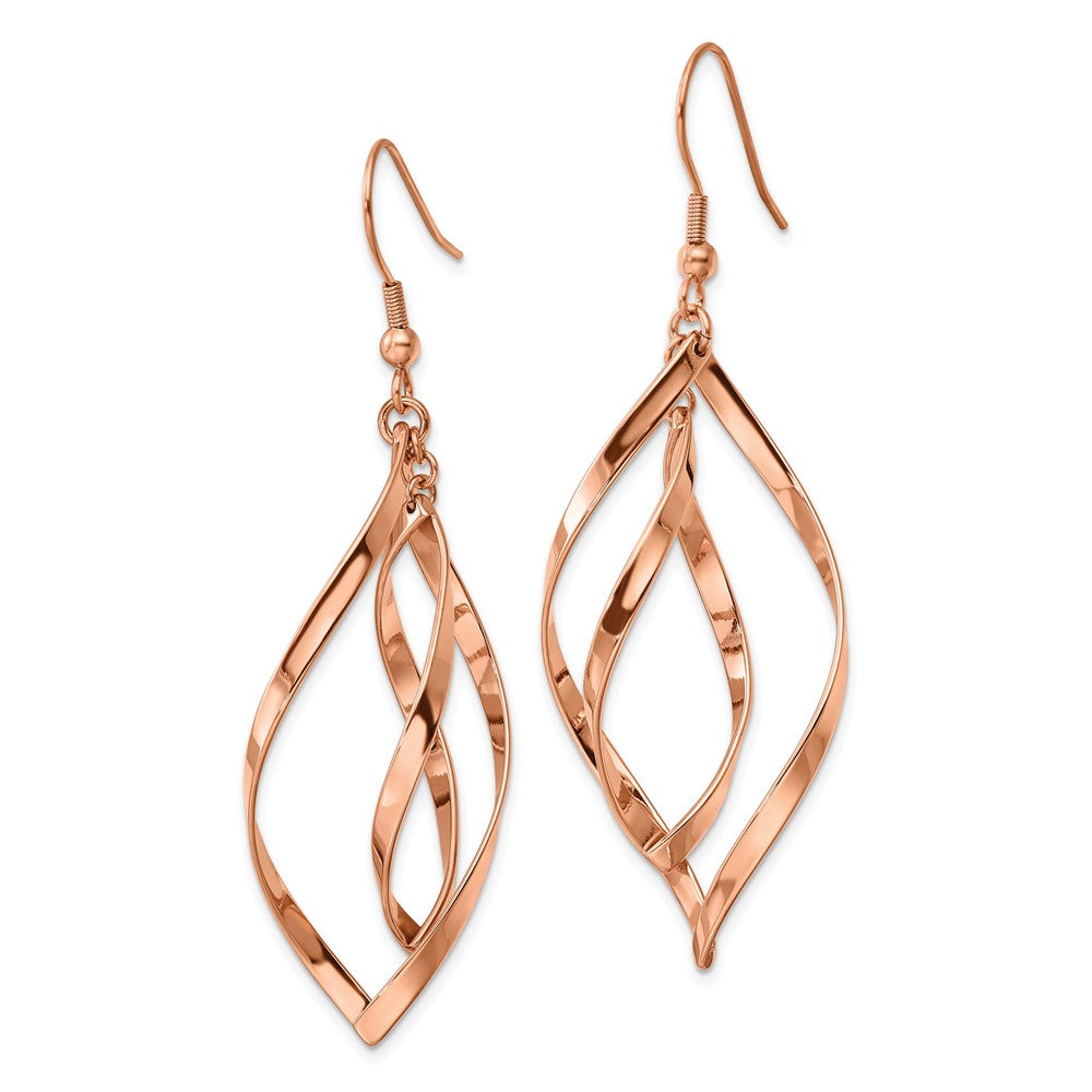 Chisel Stainless Steel Polished Rose IP-plated Dangle Shepherd Hook Earrings