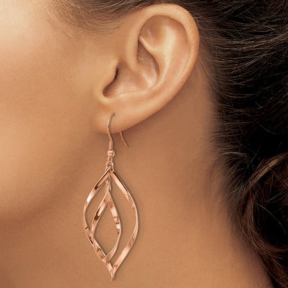 Chisel Stainless Steel Polished Rose IP-plated Dangle Shepherd Hook Earrings