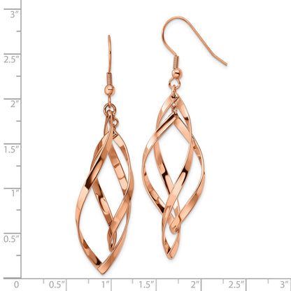 Chisel Stainless Steel Polished Rose IP-plated Dangle Shepherd Hook Earrings