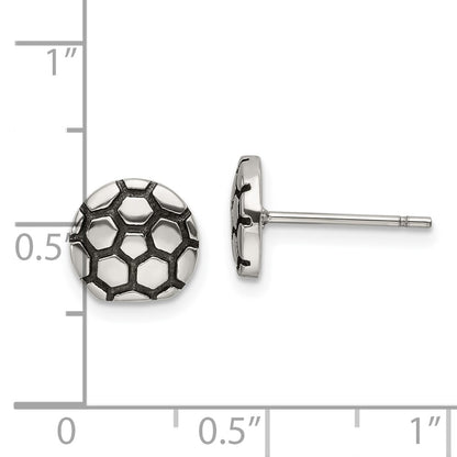 Chisel Stainless Steel Antiqued and Polished Soccer Ball Post Earrings