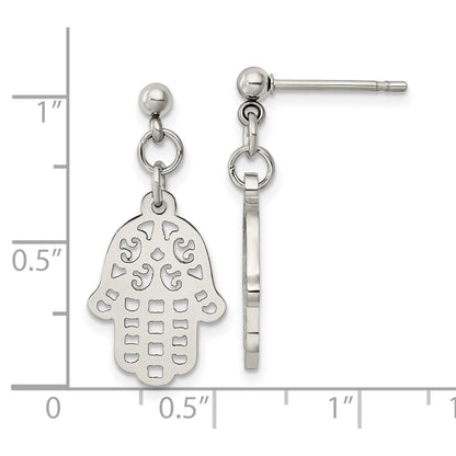 Chisel Stainless Steel Polished Chamseh/Hamsa Post Dangle Earrings