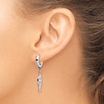 Chisel Stainless Steel Polished Ichthus Hinged Hoop Dangle Earrings