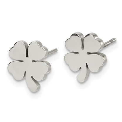 Chisel Stainless Steel Polished Four Leaf Clover Post Earrings