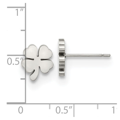 Chisel Stainless Steel Polished Four Leaf Clover Post Earrings