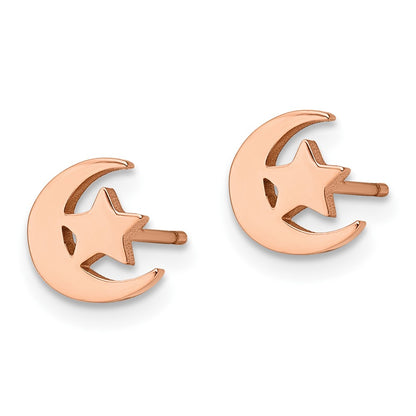 Chisel Stainless Steel Polished Rose IP-plated Moon and Star Post Earrings