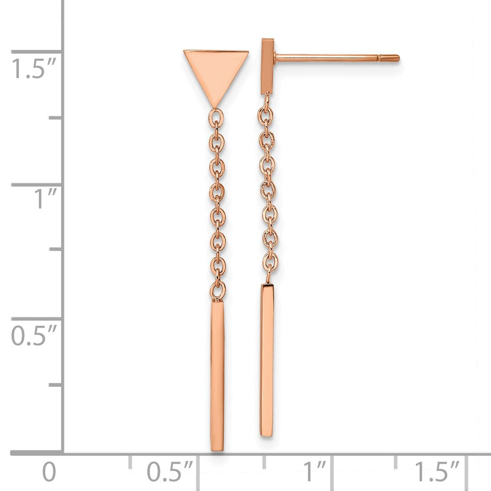 Chisel Stainless Steel Polished Rose IP-plated Dangle Bar Triangle Post Earrings
