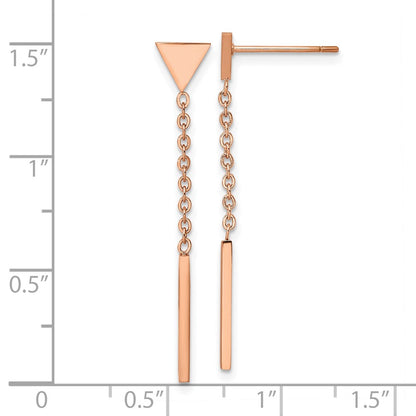 Chisel Stainless Steel Polished Rose IP-plated Dangle Bar Triangle Post Earrings
