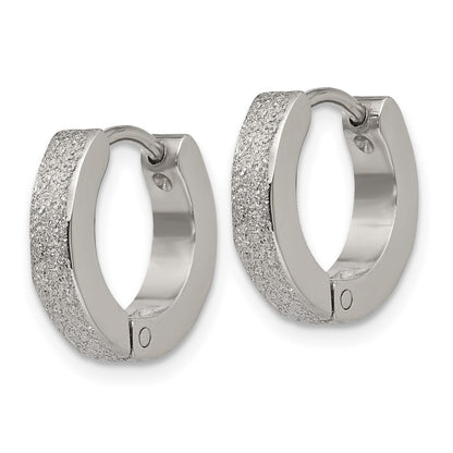 Chisel Stainless Steel Polished and Sandblasted 3mm Hinged Hoop Earrings