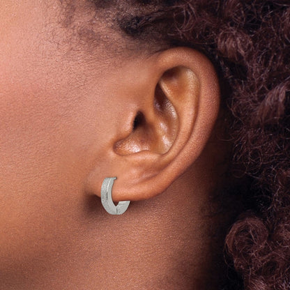 Chisel Stainless Steel Polished and Sandblasted 3mm Hinged Hoop Earrings