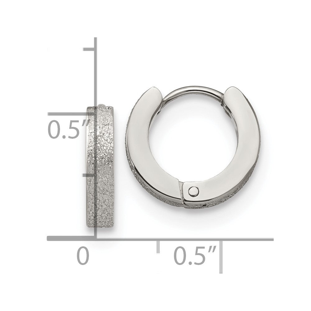 Chisel Stainless Steel Polished and Sandblasted 3mm Hinged Hoop Earrings