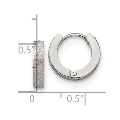 Chisel Stainless Steel Polished and Sandblasted 3mm Hinged Hoop Earrings