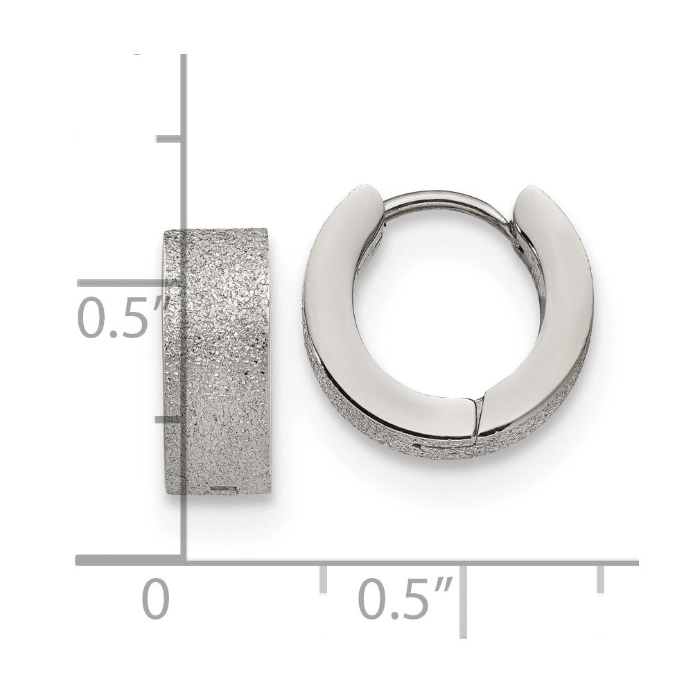 Chisel Stainless Steel Polished and Sandblasted 5mm Hinged Hoop Earrings