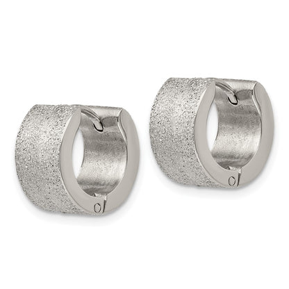 Chisel Stainless Steel Polished and Sandblasted 7mm Hinged Hoop Earrings