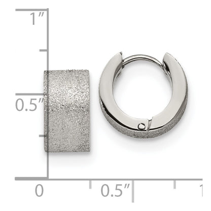 Chisel Stainless Steel Polished and Sandblasted 7mm Hinged Hoop Earrings