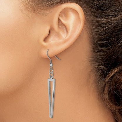 Chisel Stainless Steel Polished Twisted Rectangle Dangle Shepherd Hook Earrings