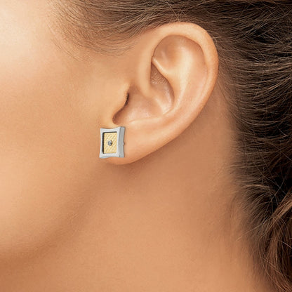 Chisel Stainless Steel Polished with 18k Gold Accent and .03 Carat Diamond Square Post Earrings