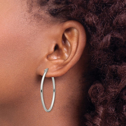 Chisel Stainless Steel Polished 25mm Diameter 2mm Oval Hoop Earrings