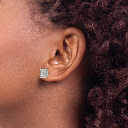 Chisel Stainless Steel Polished with 1/4 Carat Diamond Square Post Earrings