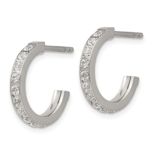 Chisel Stainless Steel Polished with CZ Post Hoop Earrings