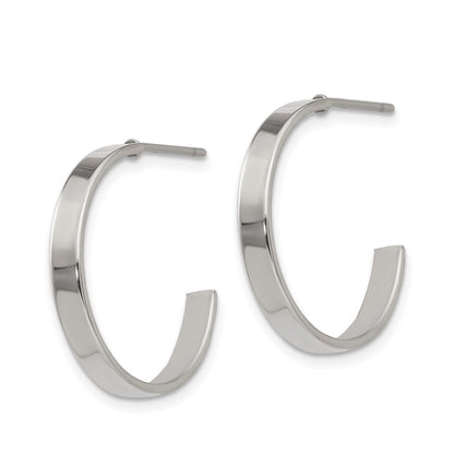 Chisel Stainless Steel Polished 20mm Diameter 3mm J Hoop Post Earrings