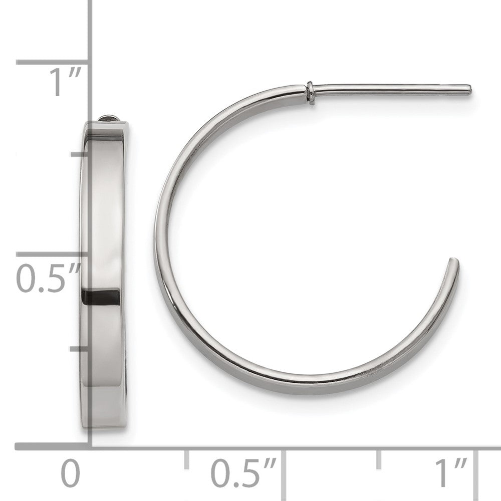 Chisel Stainless Steel Polished 20mm Diameter 3mm J Hoop Post Earrings