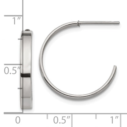 Chisel Stainless Steel Polished 20mm Diameter 3mm J Hoop Post Earrings