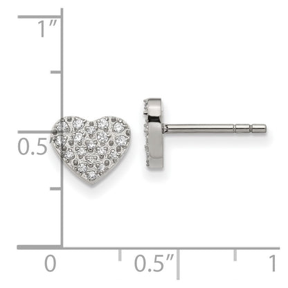 Chisel Stainless Steel Polished with CZ Heart Post Earrings