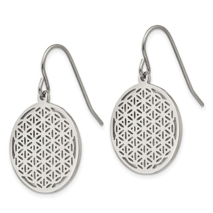 Chisel Stainless Steel Polished Flower Cut-out Dangle Shepherd Hook Earrings